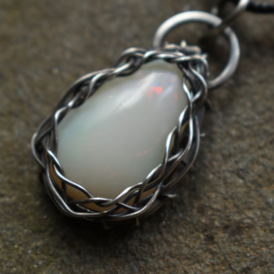 White Opal Sterling Silver Pendant Necklace | Adjustable