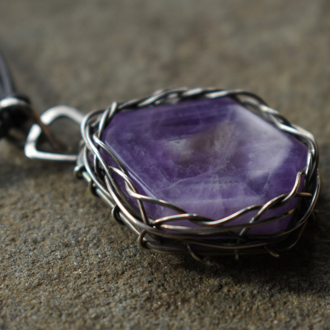 Chevron Amethyst Pendant Necklace in Sterling Silver | Adjustable