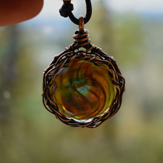 Handmade Glass and Copper Pendant Necklace | Adjustable Cord