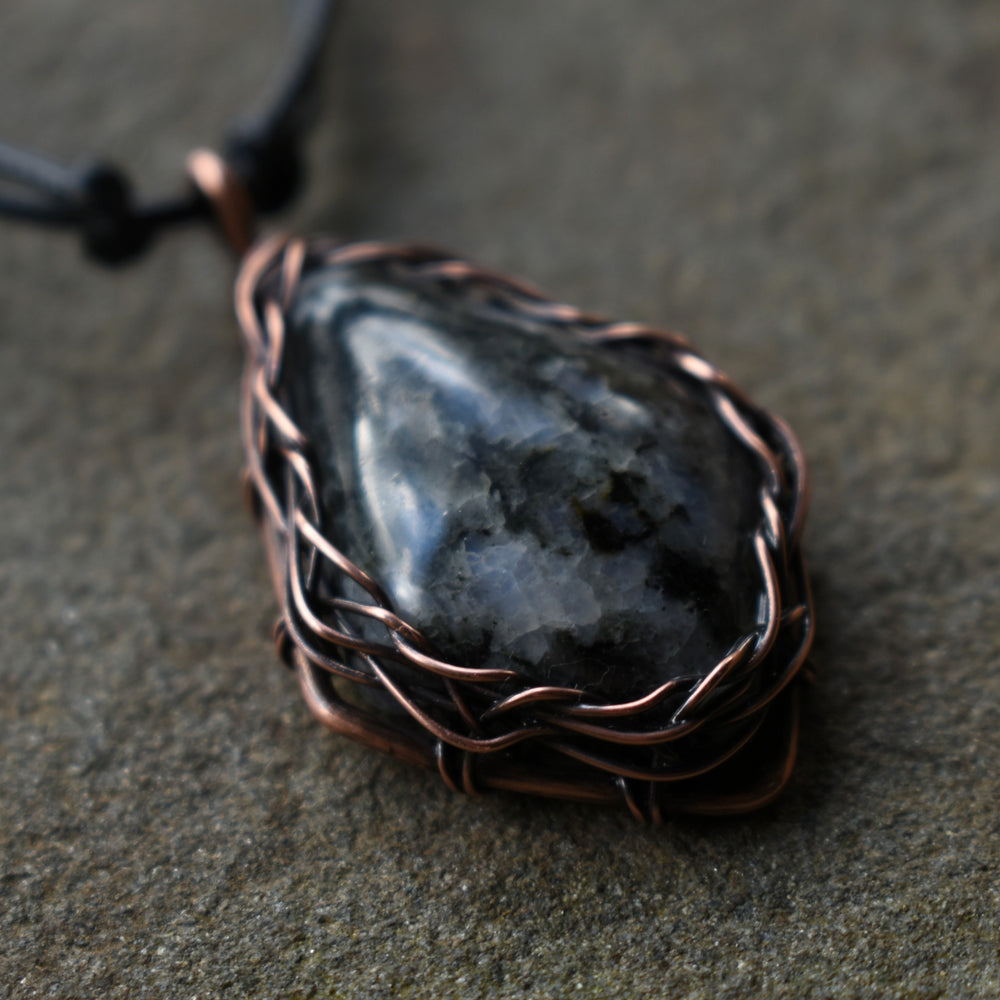 Wire Wrapped Moonstone Pendant Necklace | Adjustable Cord