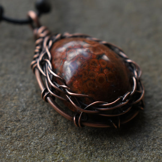 Wire Wrapped Red Jasper Pendant Necklace | Adjustable Cord