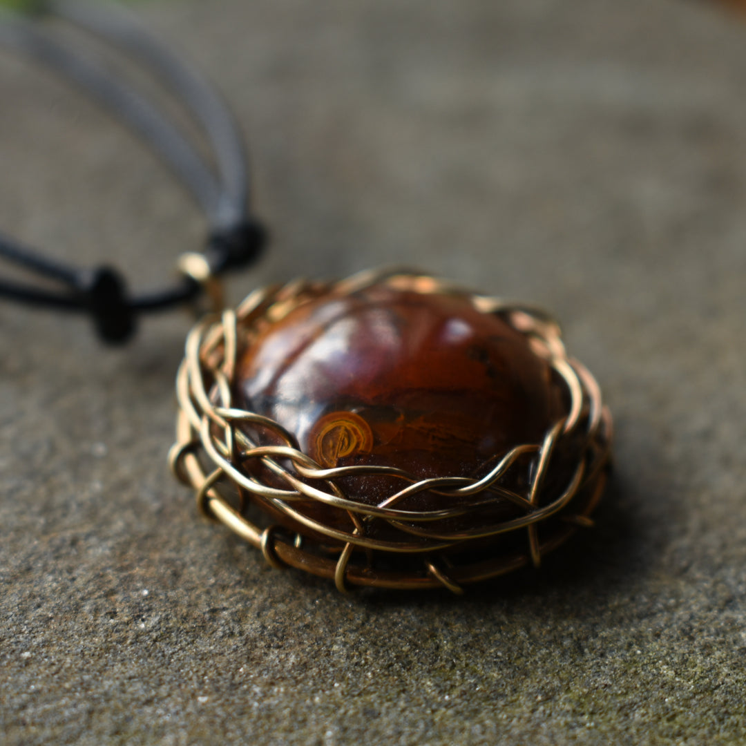 Wire Wrapped Sagenite Agate Pendant Necklace | Adjustable Cord