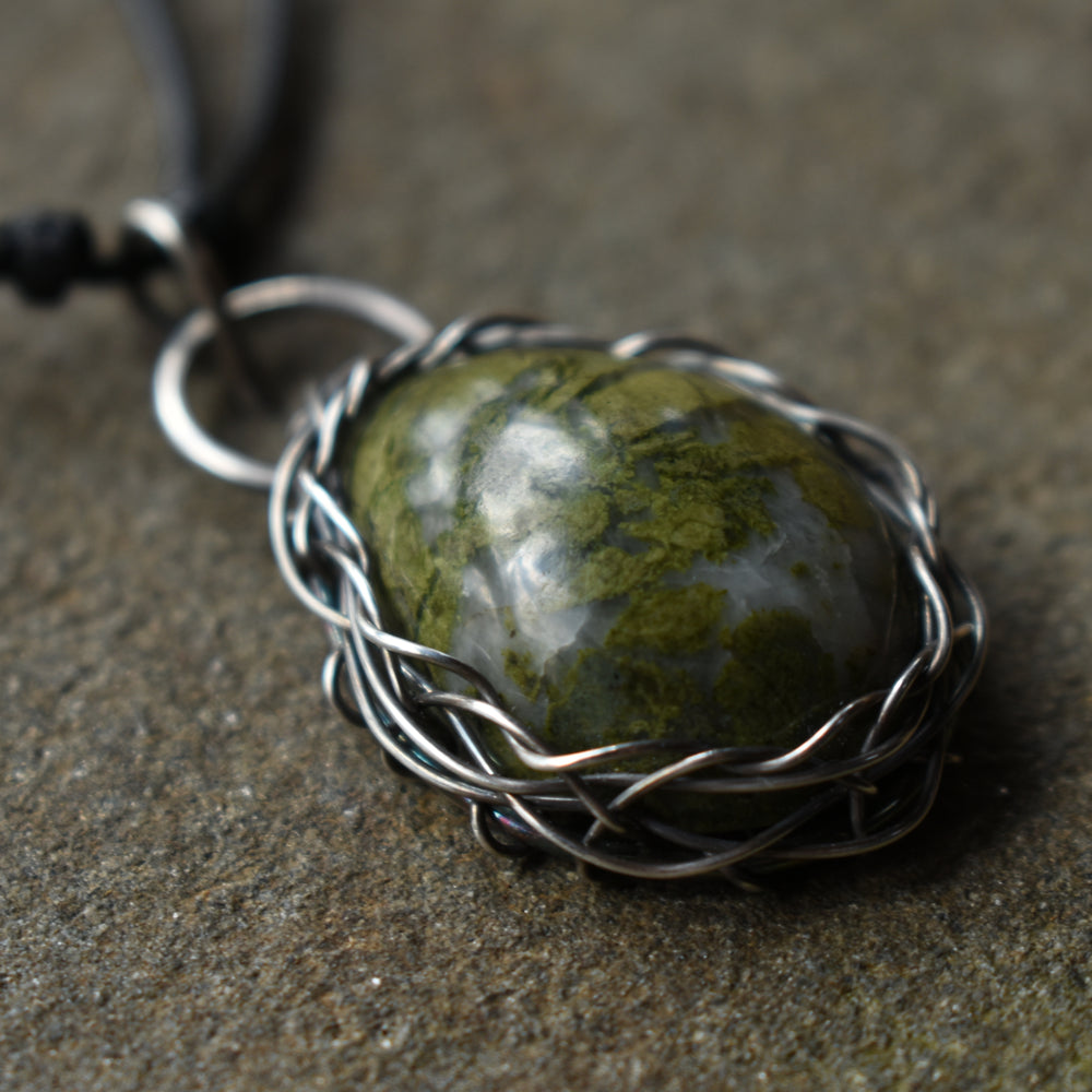 Epidote Sterling Silver Pendant Necklace | Adjustable Cord