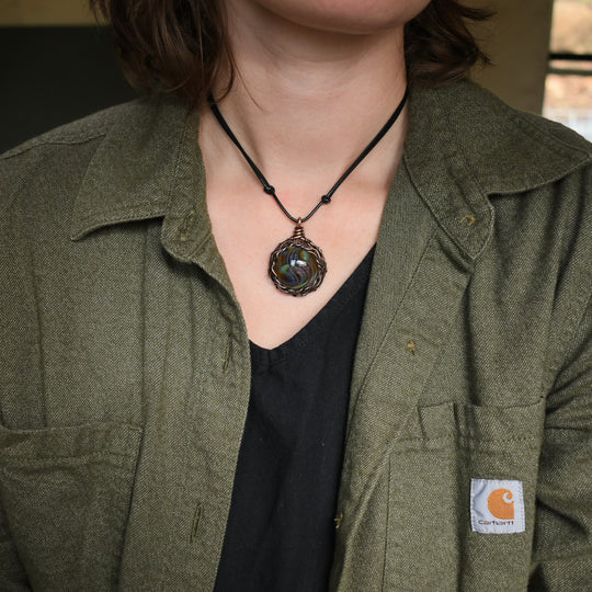 Handmade Glass and Copper Pendant Necklace | Adjustable Cord