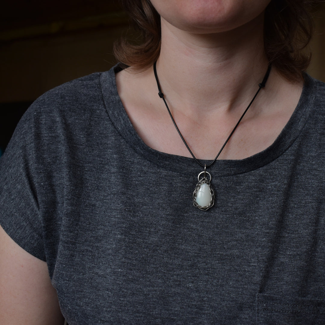 White Opal Sterling Silver Pendant Necklace