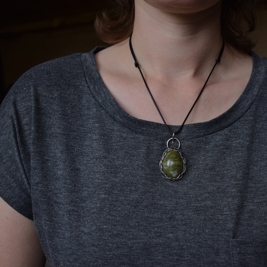 Epidote Sterling Silver Pendant Necklace