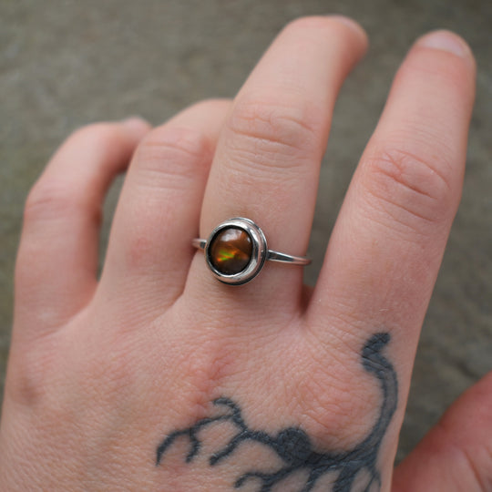 Fire Agate Ring in Sterling Silver | Adjustable 5 - 12