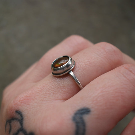 Fire Agate Ring in Sterling Silver | Adjustable 5 - 12