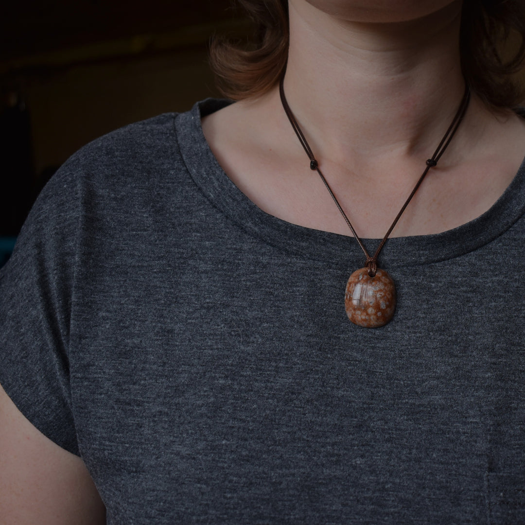 Orange Coral Fossil Focal Pendant Necklace