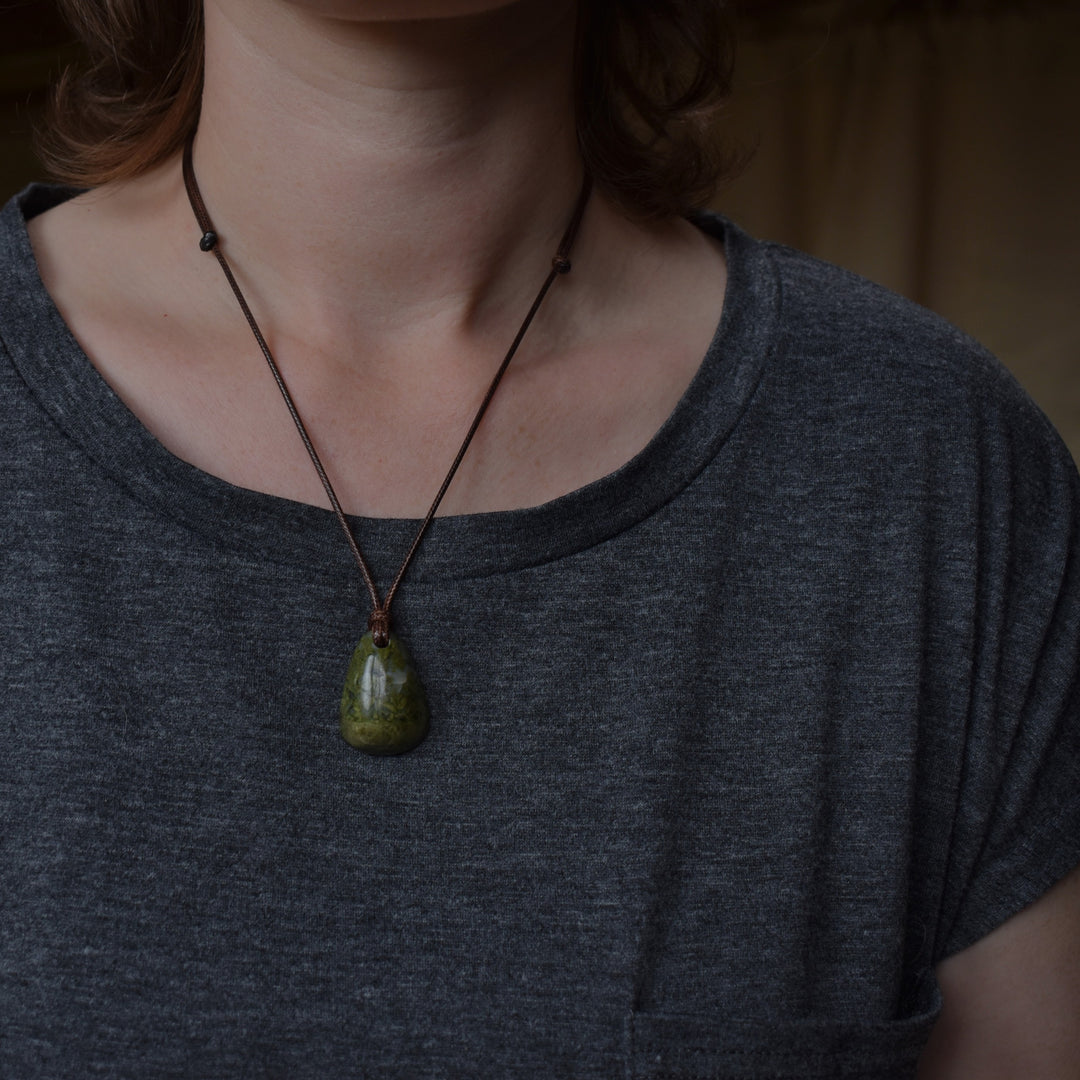 Epidote and Quartz Focal Pendant Necklace