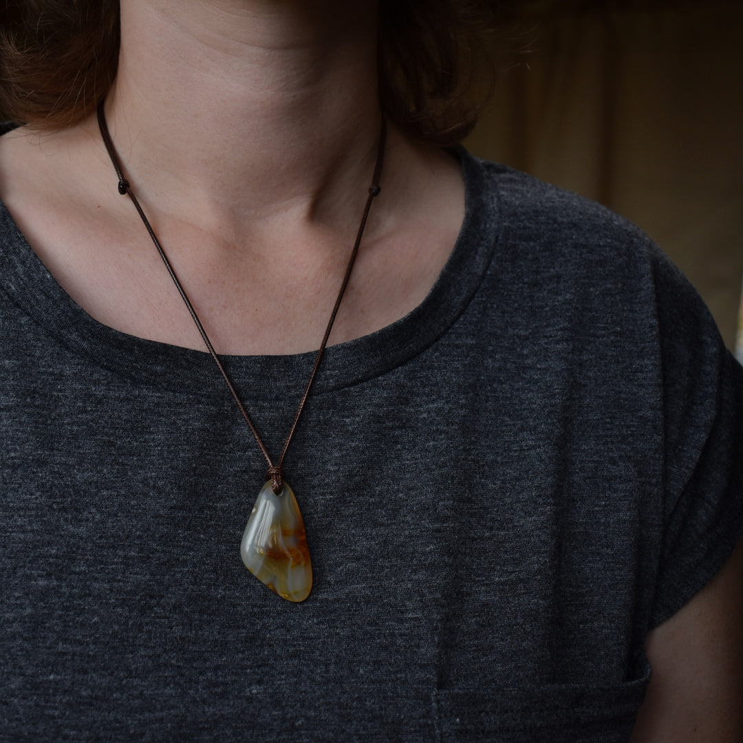 Banded Carnelian Agate Focal Pendant Necklace