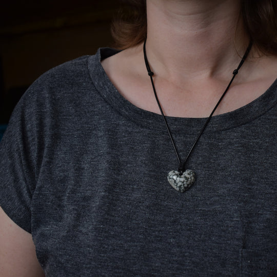 Crinoid Fossil Heart Focal Pendant Necklace