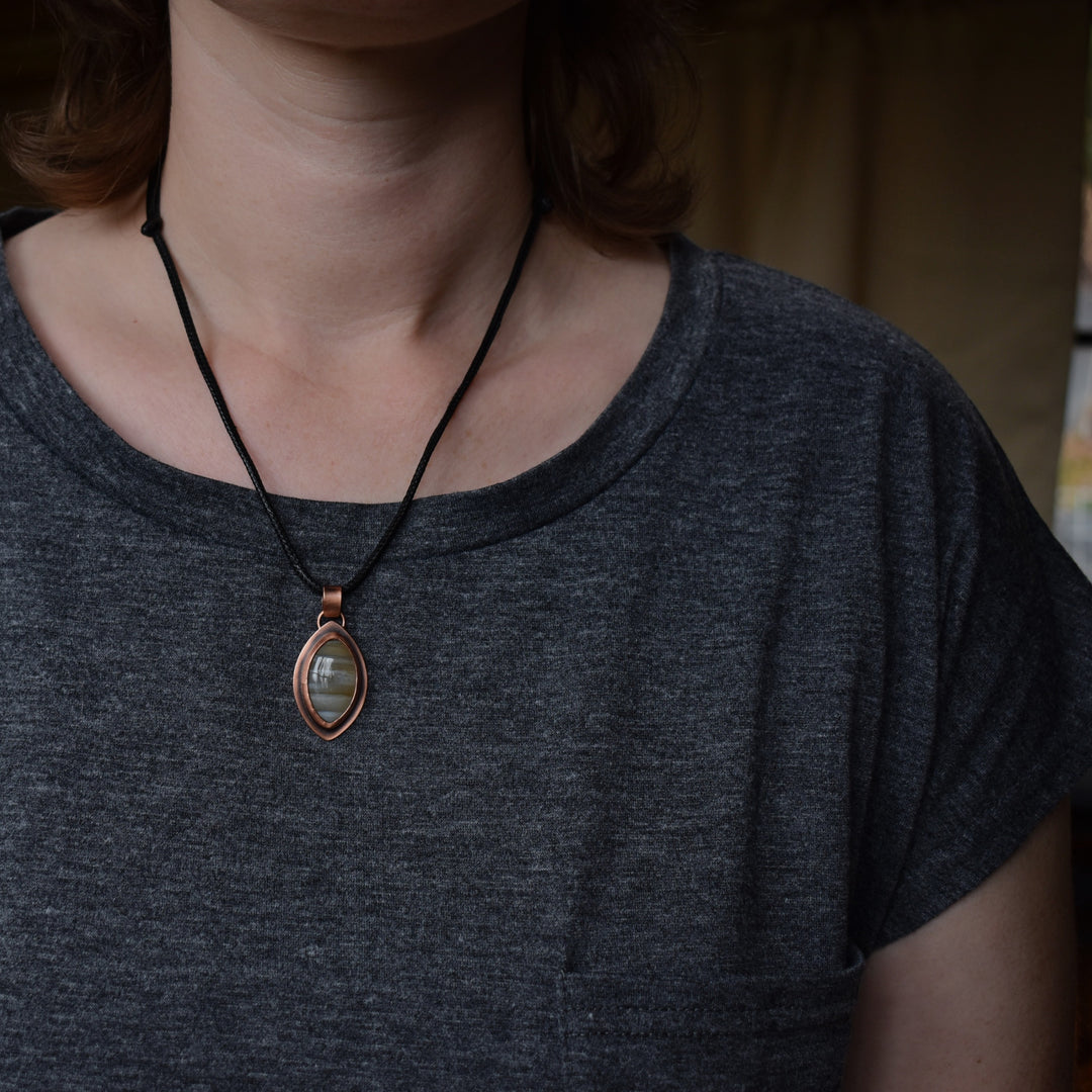 Yellow Banded Agate Copper Pendant Necklace