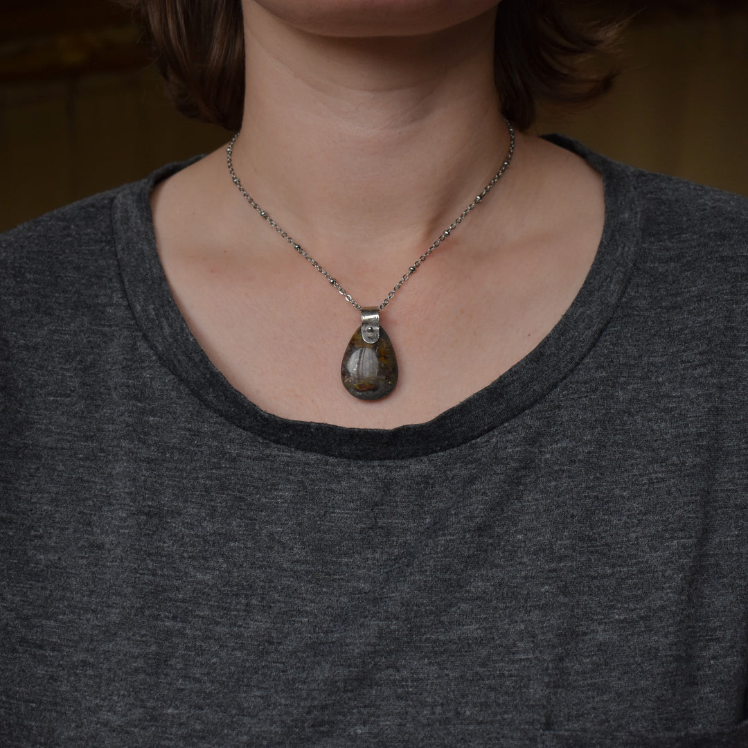 Jasper Silver Pendant Necklace