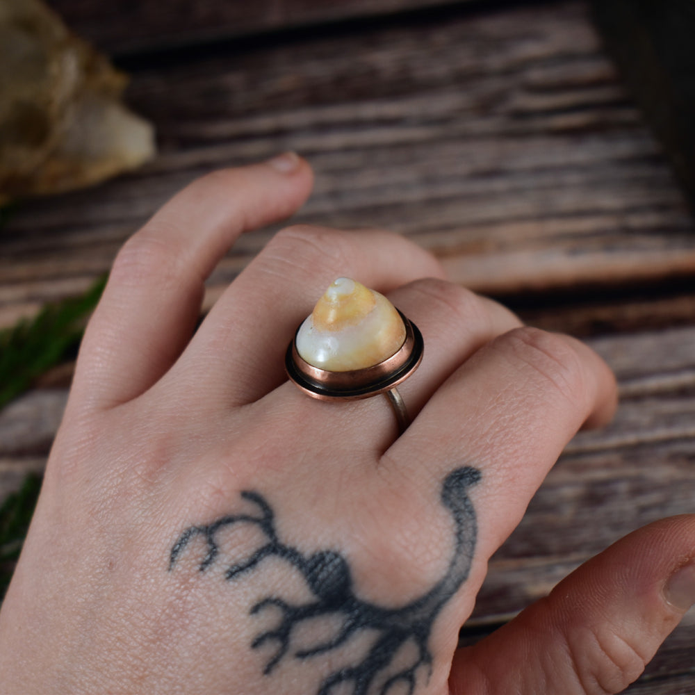 Shell Mixed Metal Ring with Adjustable Band