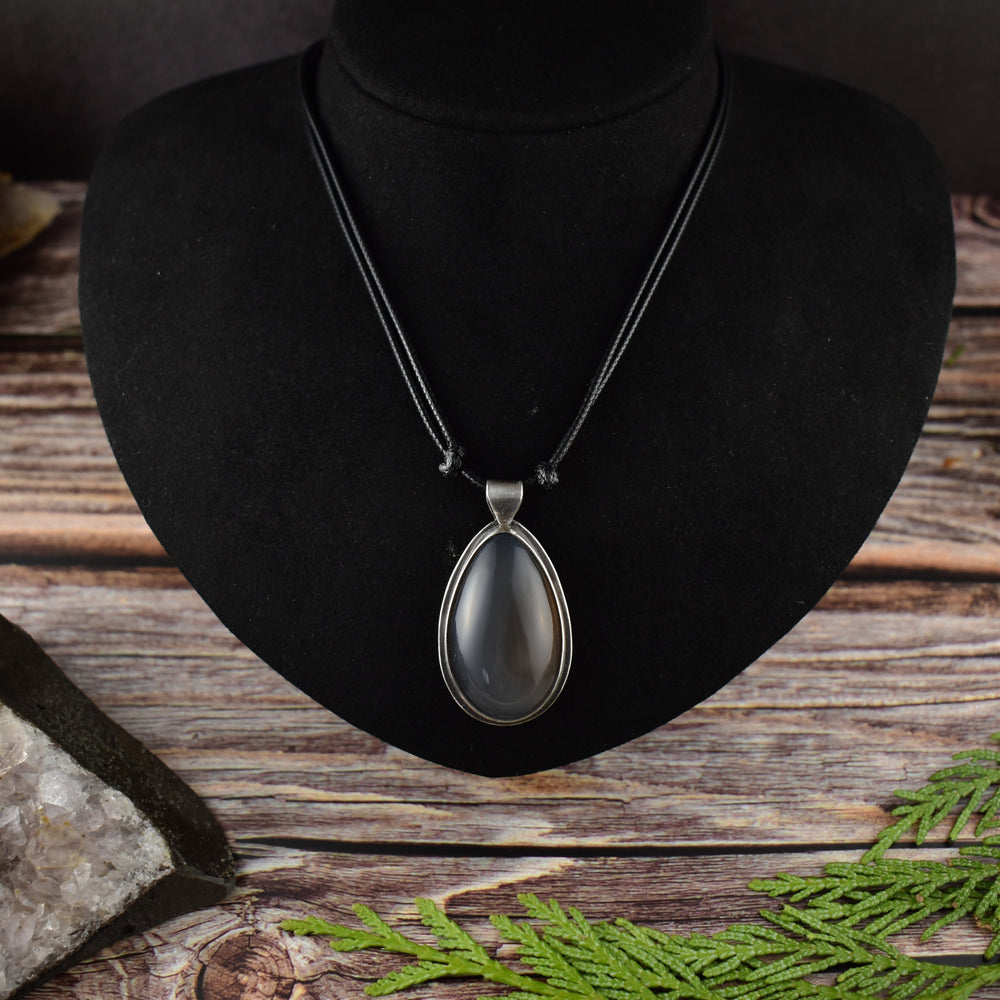 Gray Agate Sterling Silver Pendant Necklace