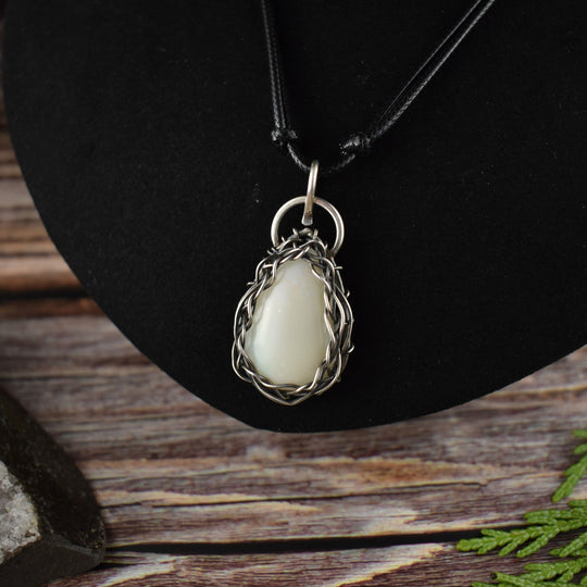 White Opal Sterling Silver Pendant Necklace