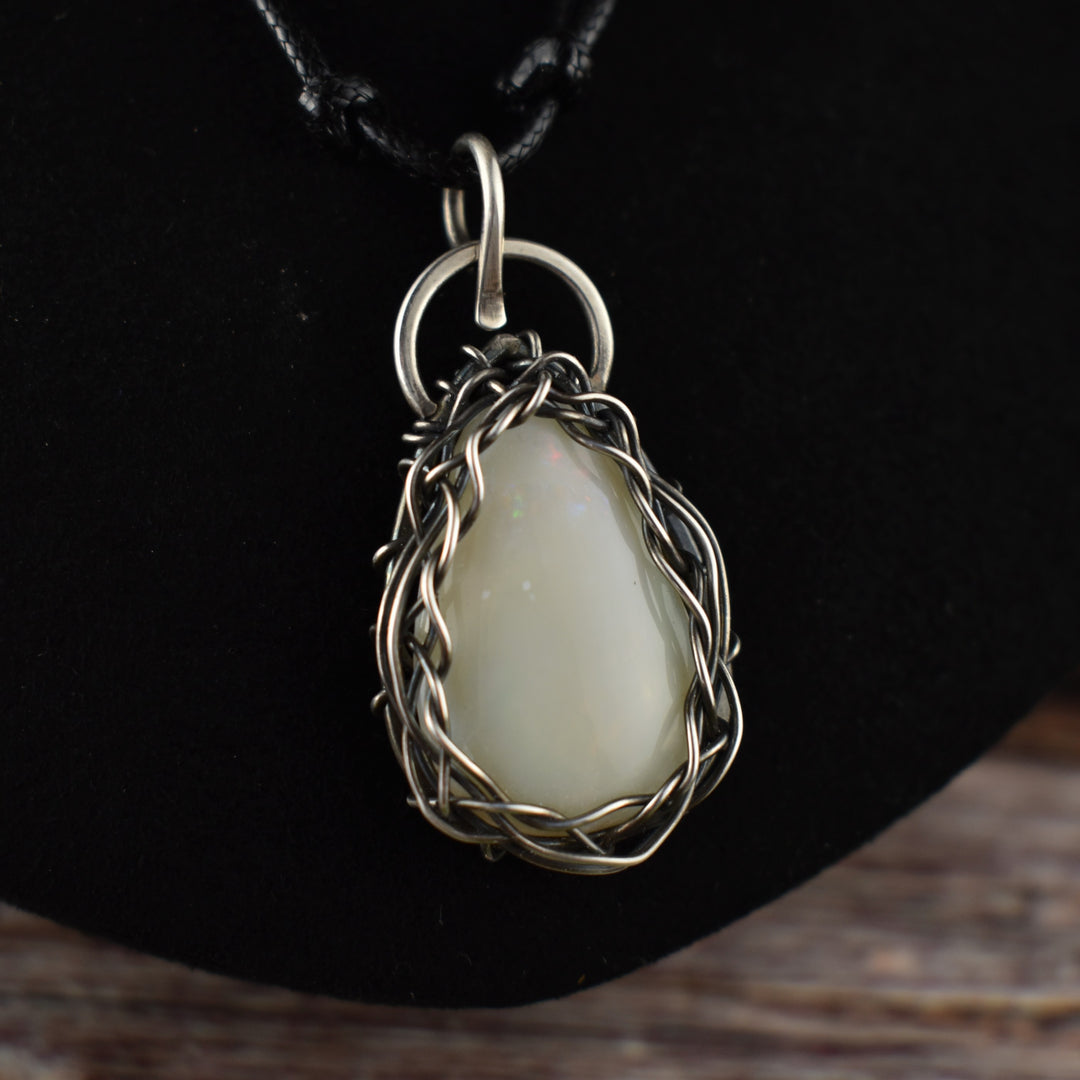 White Opal Sterling Silver Pendant Necklace