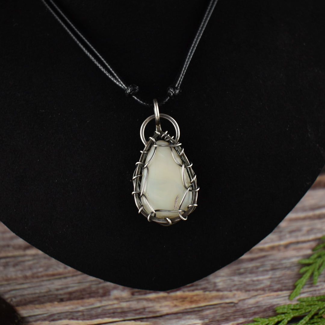 White Opal Sterling Silver Pendant Necklace