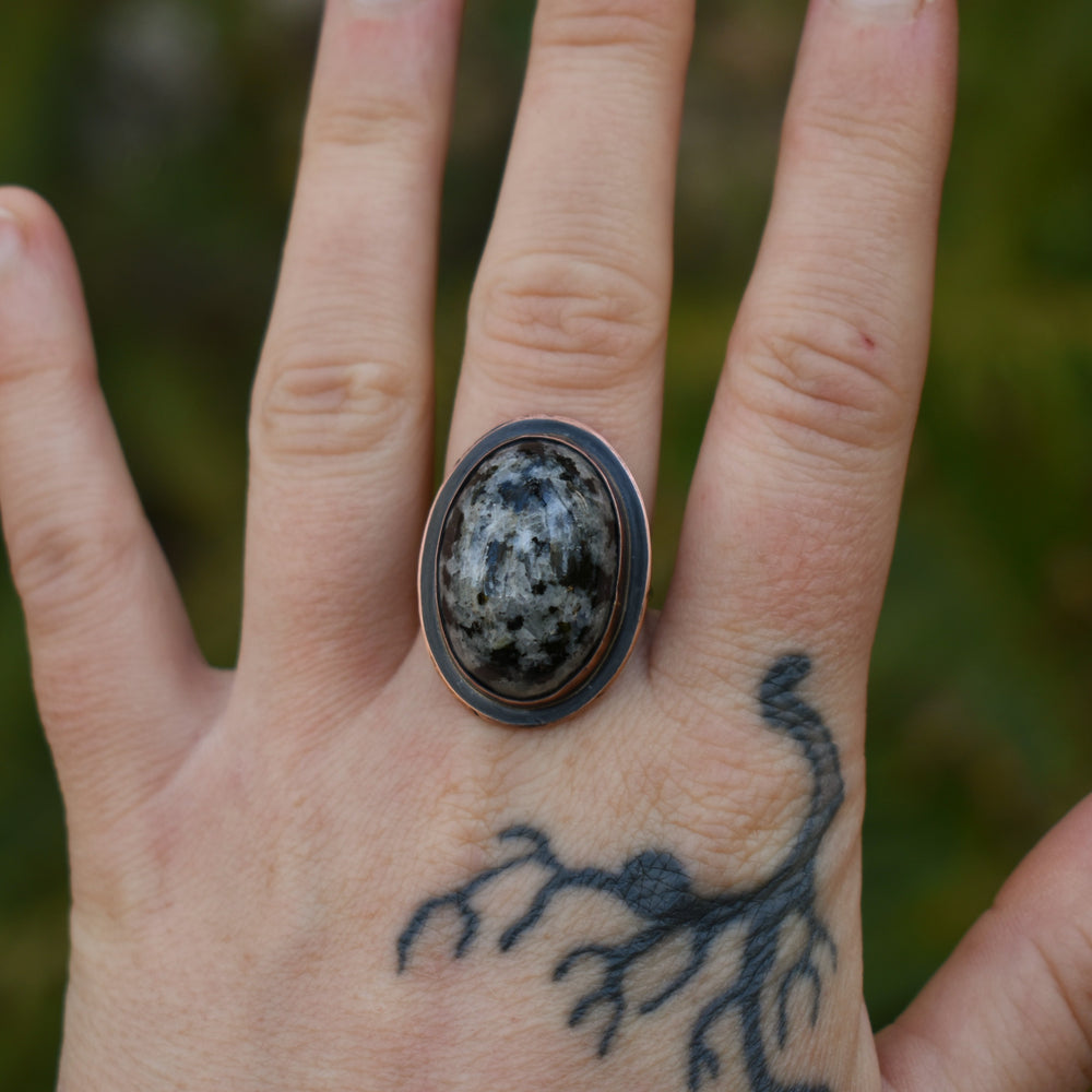 Moonstone in Granite Mixed Metal Ring, Adjustable, Sizes US 5 - 10
