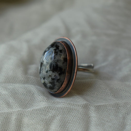 Moonstone in Granite Mixed Metal Ring, Adjustable, Sizes US 5 - 10