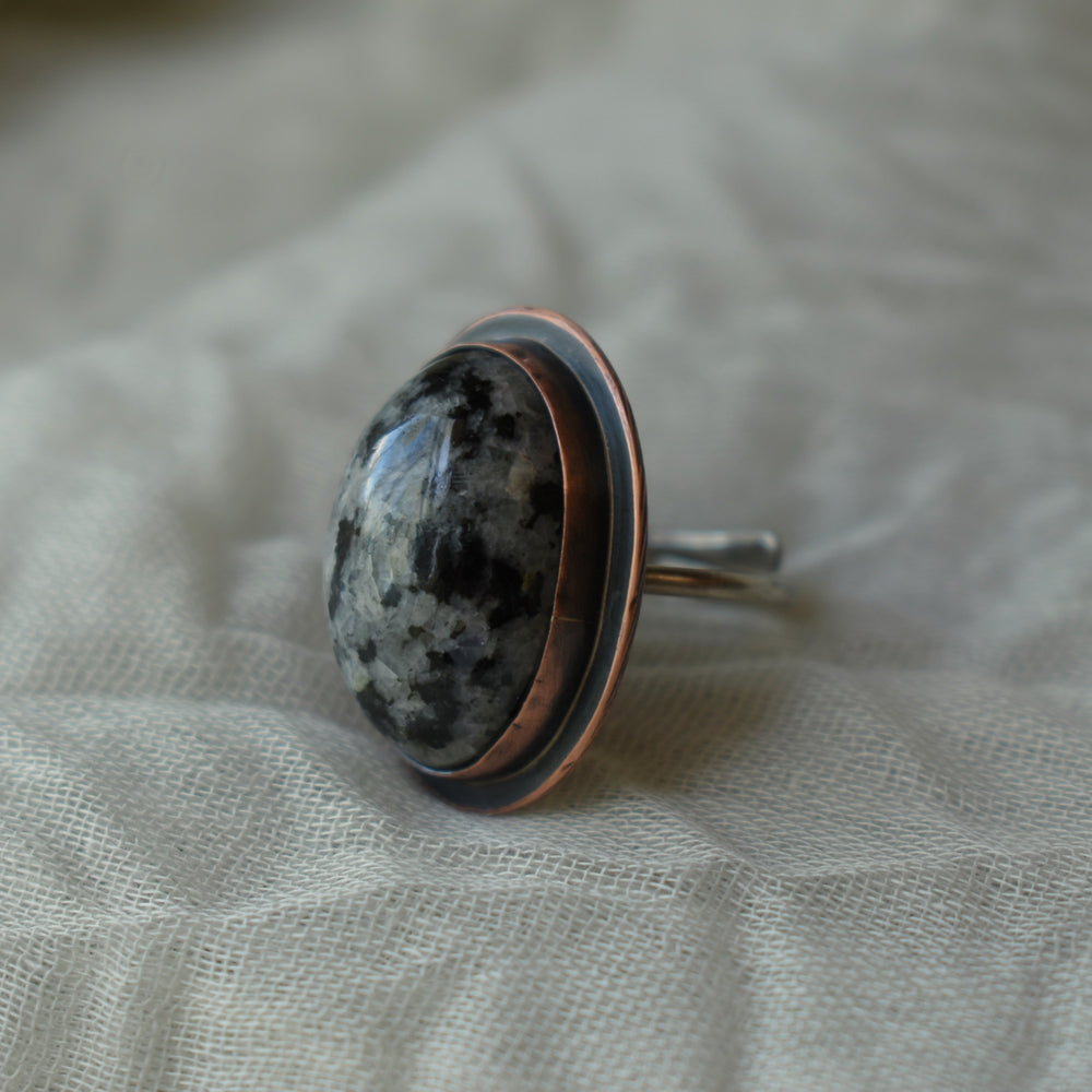 Handmade Moonstone Ring in Mixed Metal | Adjustable