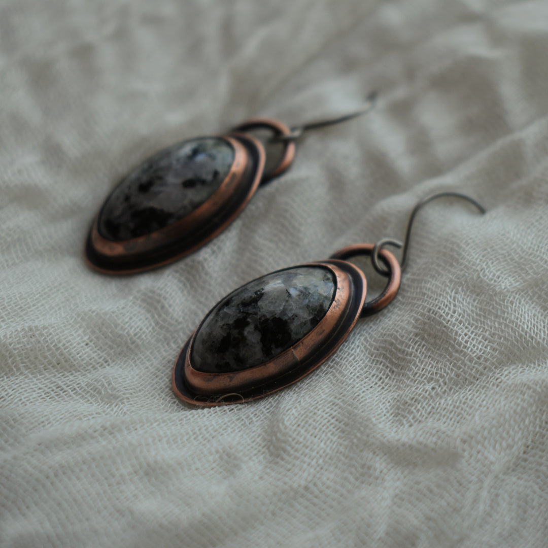 Moonstone in Granite Copper Earrings, Hypoallergenic, 1.75 Inches