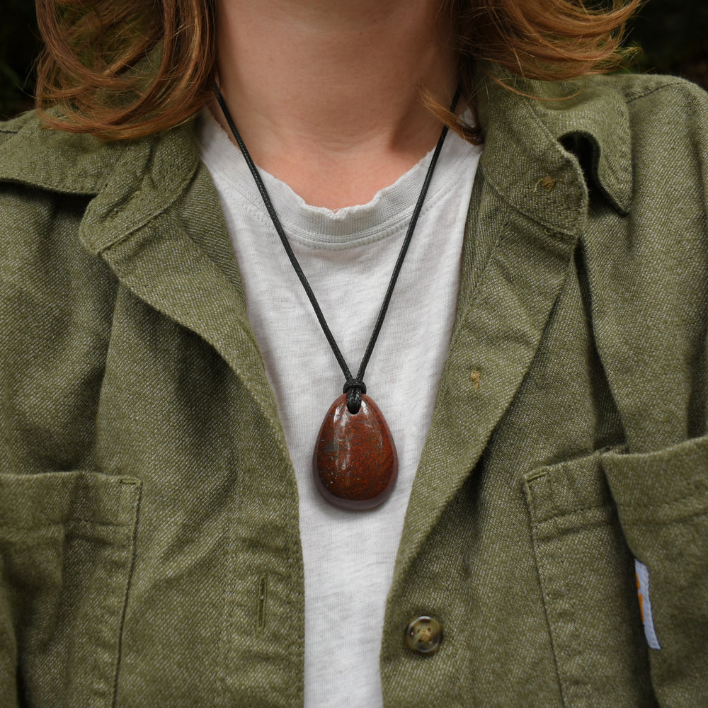 Red Orbicular Jasper Pendant Necklace | Adjustable Cord