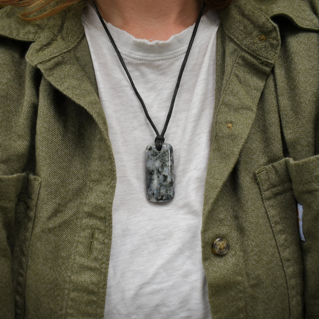 Black and White Moonstone Pendant Necklace | Adjustable Cord