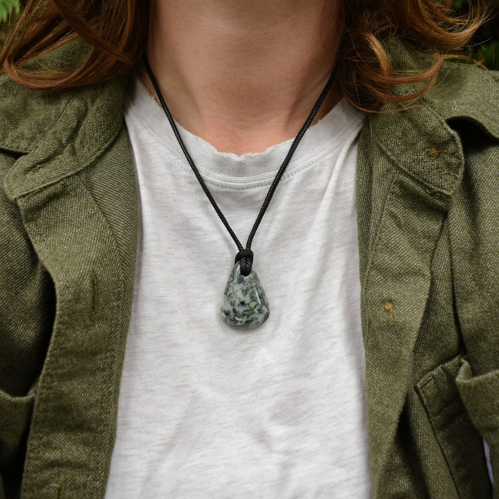 Green Brecciated Jasper Pendant Necklace | Adjustable Cord