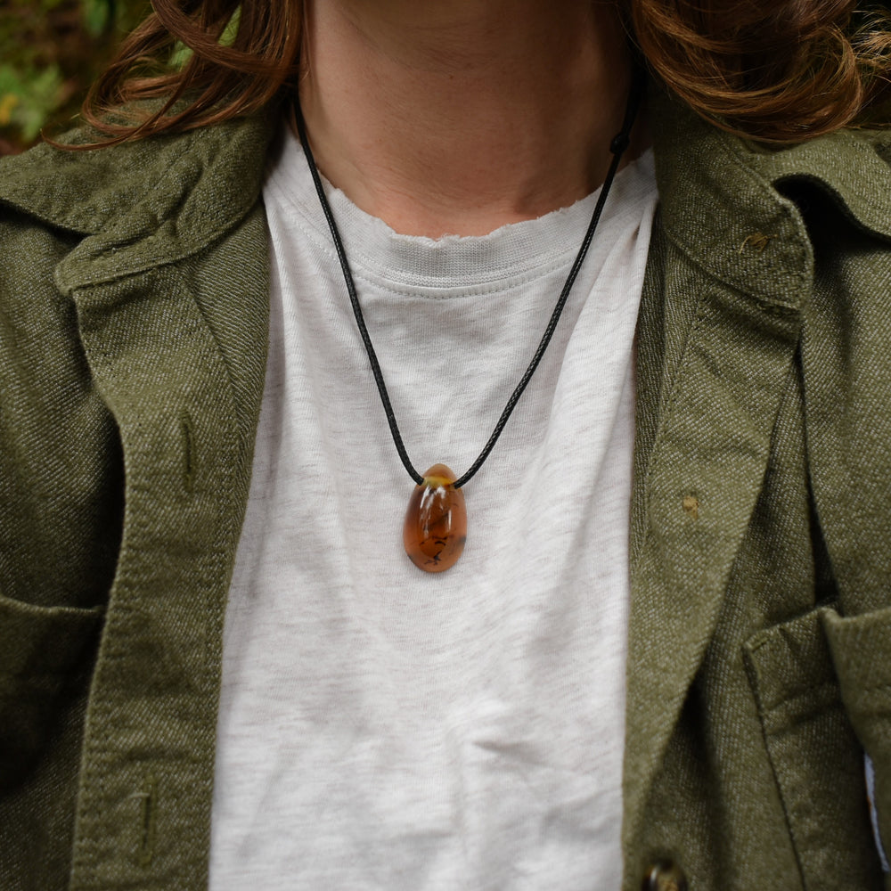 Brown Agate Focal Pendant Necklace | Adjustable Cord