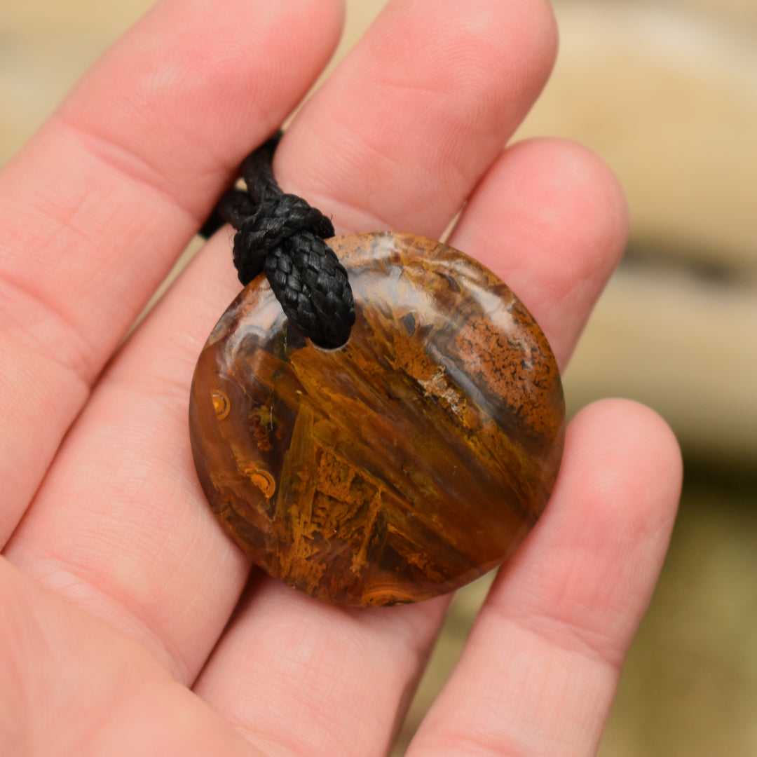 Rare Sagenite Agate Pendant Necklace | Adjustable Cord