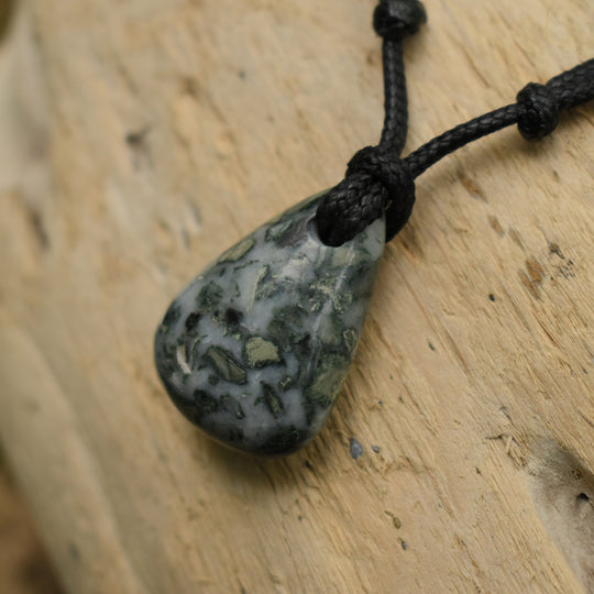 Green Brecciated Jasper Pendant Necklace | Adjustable Cord