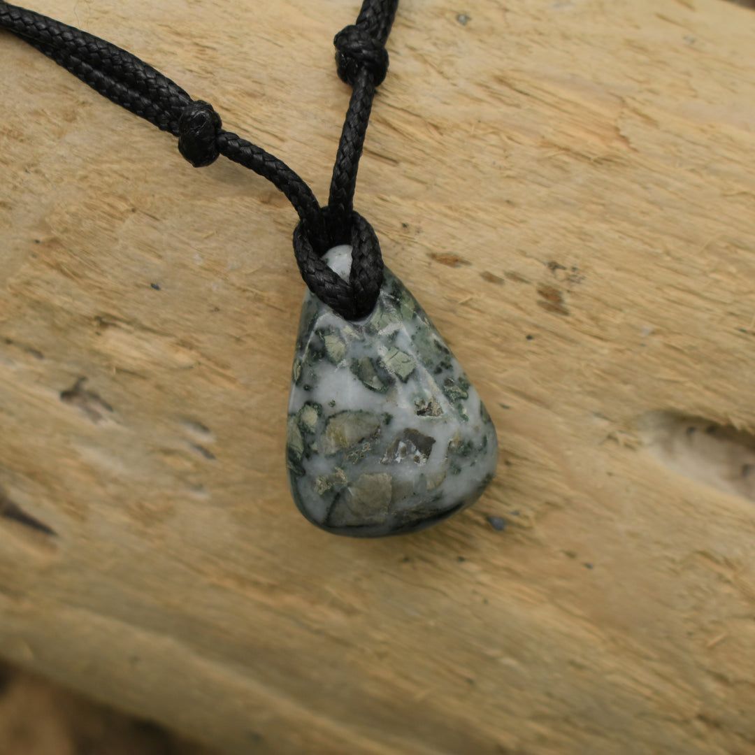 Green Brecciated Jasper Pendant Necklace | Adjustable Cord