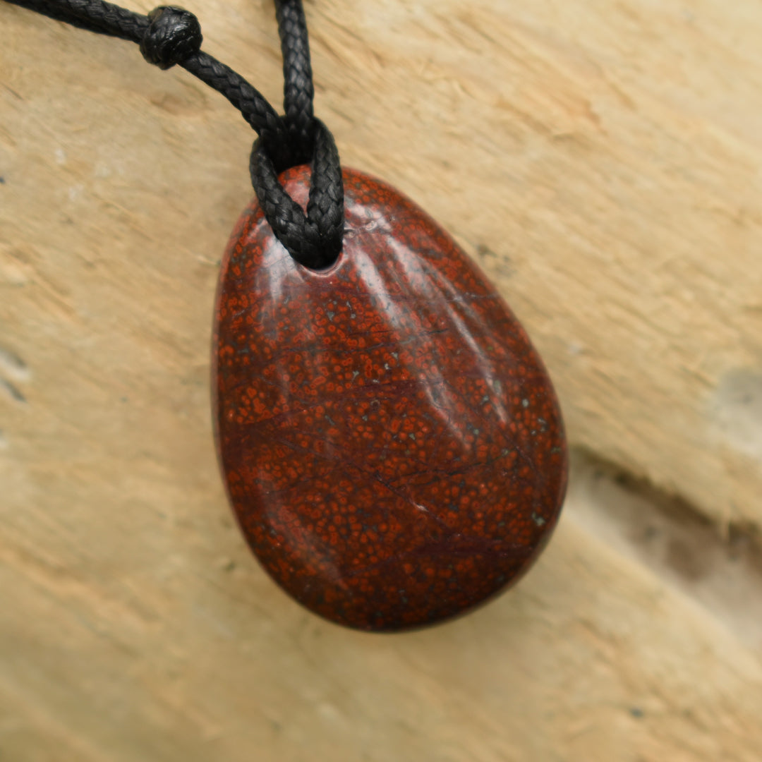 Red Orbicular Jasper Pendant Necklace | Adjustable Cord