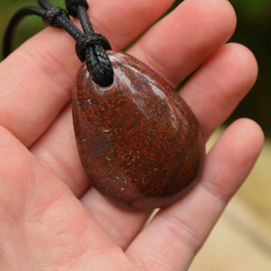 Red Orbicular Jasper Pendant Necklace | Adjustable Cord