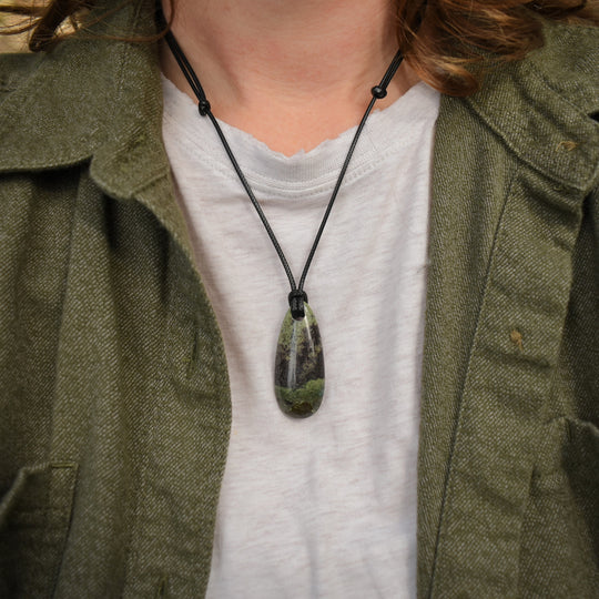 Green and Purple Jasper Pendant Necklace | Adjustable Cord