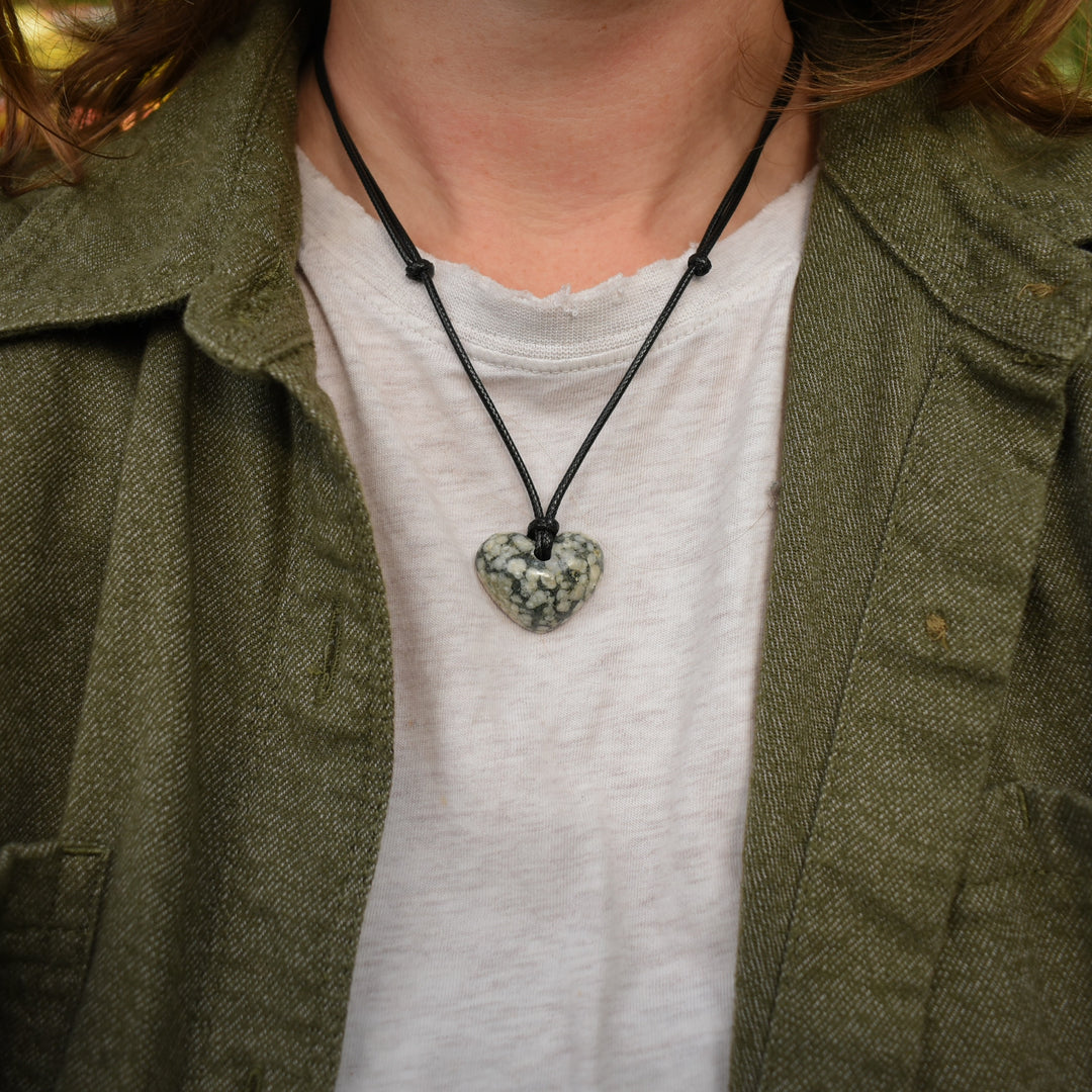 Crinoid Fossil Heart Pendant Necklace | Adjustable Cord