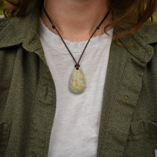 Robins Egg Jasper Pendant Necklace | Adjustable Cord