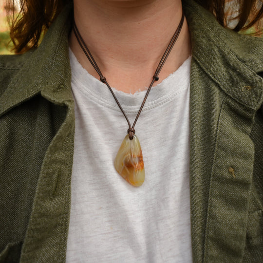 Banded Carnelian Agate Pendant Necklace | Adjustable Cord