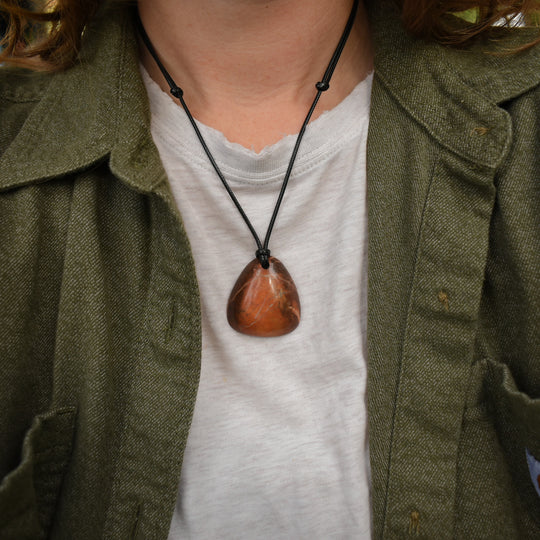 Orange Vein Jasper Pendant Necklace | Adjustable Cord