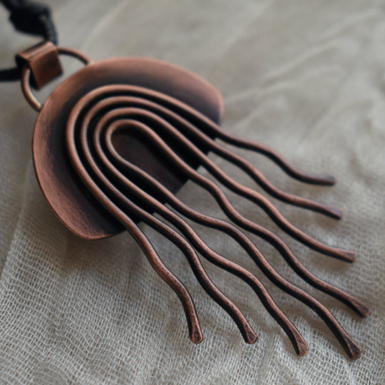 Jasper Jellyfish Copper Pendant Necklace, 2.5 Inches