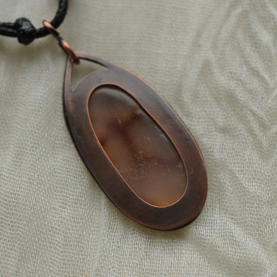 Carnelian Copper Pendant Necklace, 2.25 Inches Long, Hypoallergenic