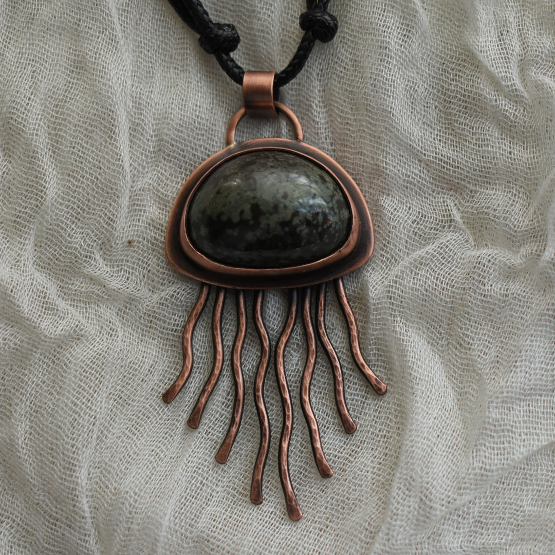 Jellyfish pendant necklace oxidized in dark copper