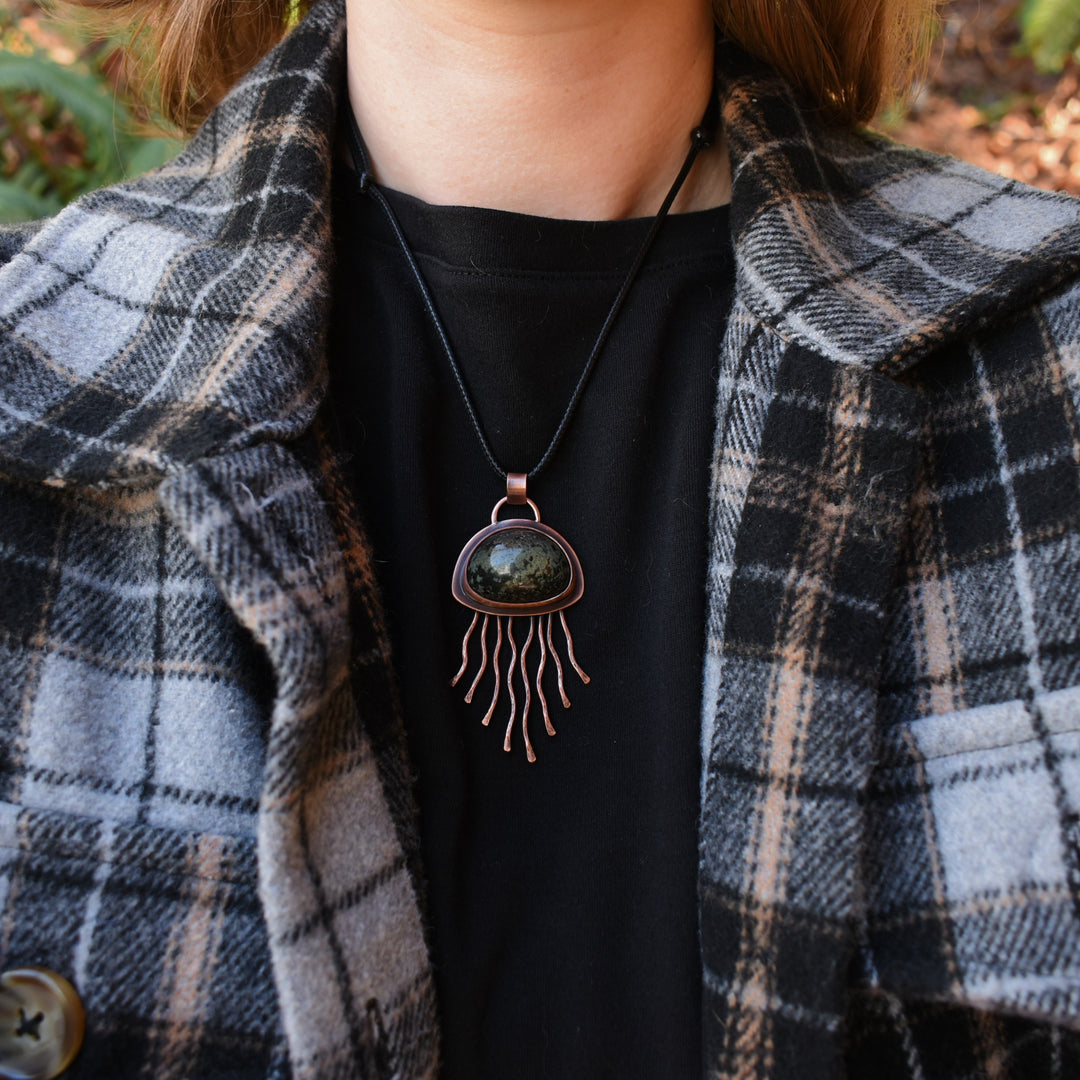 Earthy gemstone copper pendant necklace