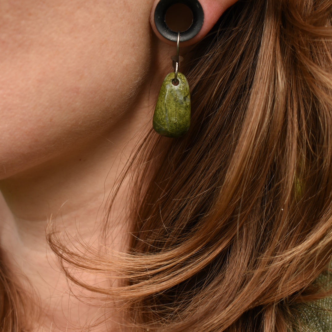 Epidote drop earrings with hypoallergenic hooks