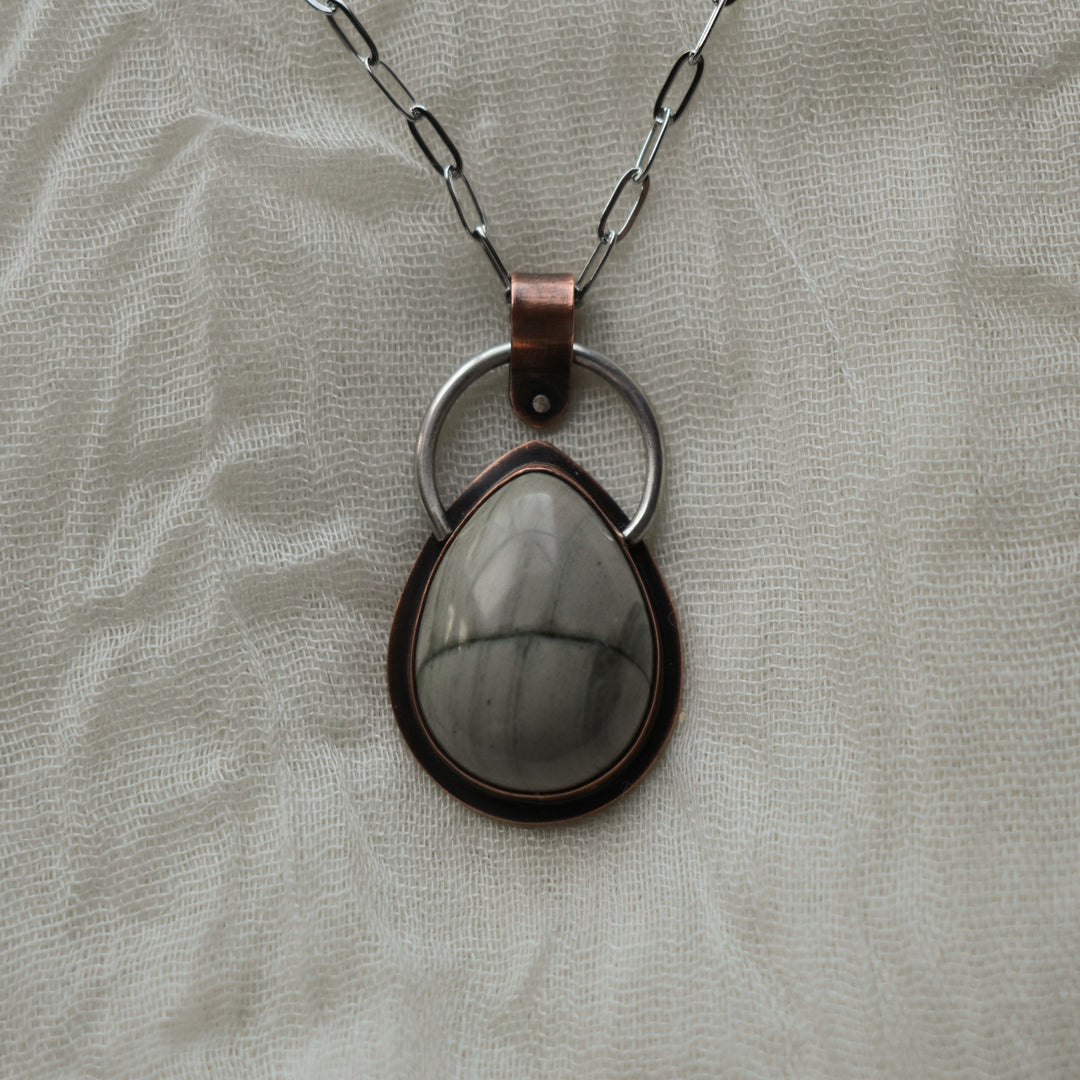 Jasper mixed metal pendant necklace in copper and sterling silver