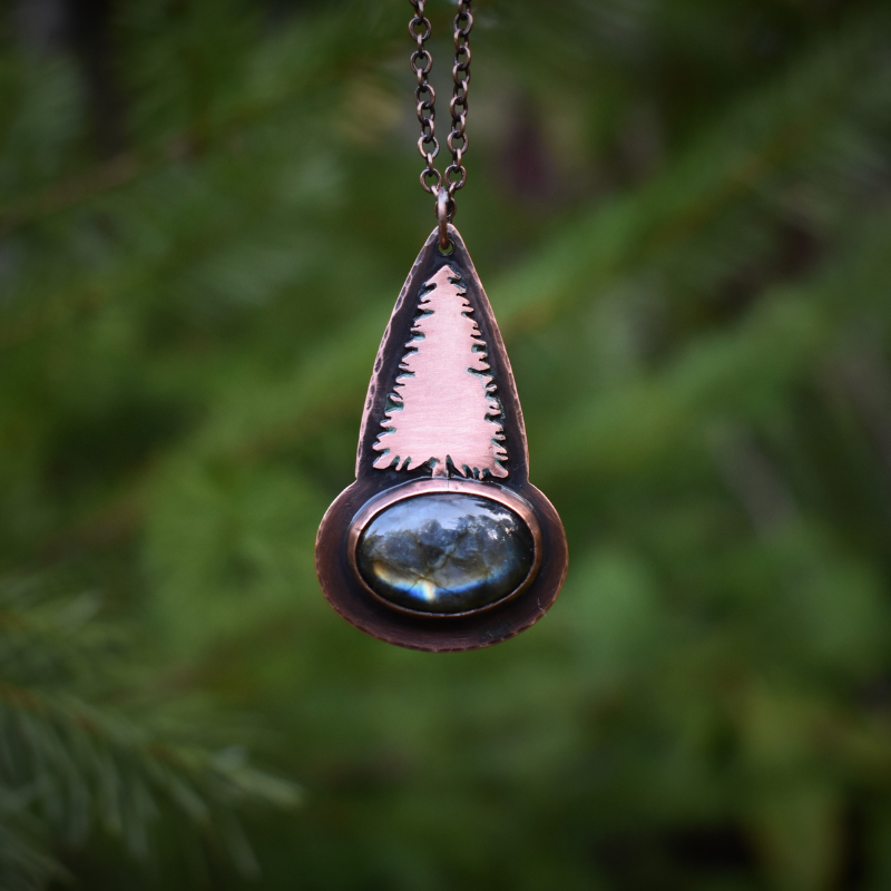 labradorite tree necklace in copper