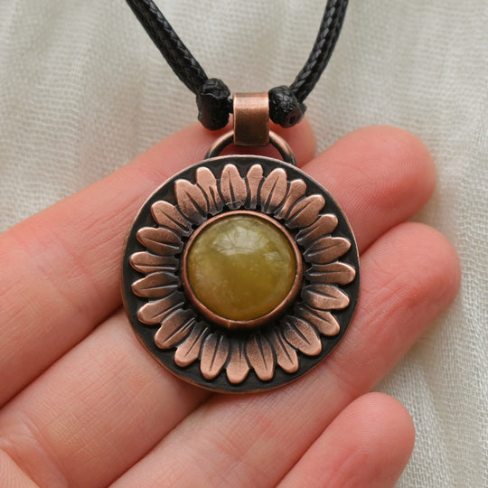 Unique Metalsmith flower pendant necklace in copper