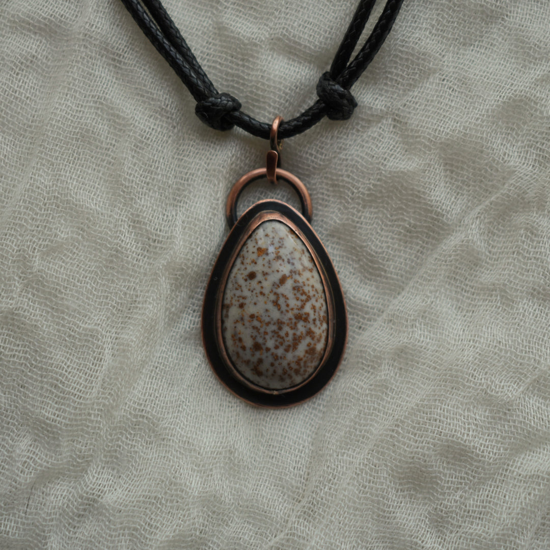 Handmade Polka Dot Jasper Pendant Necklace in Copper